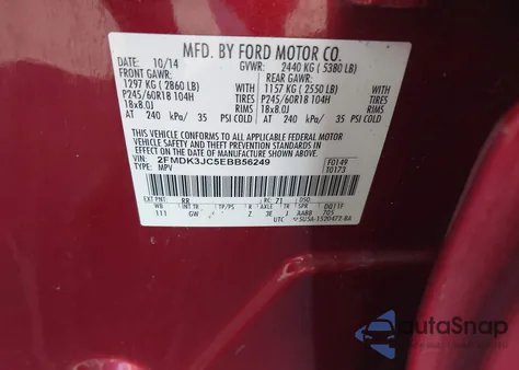 2014 Ford Edge Sel из США, поврежденный, VIN 2FMDK3JC5EBB56249